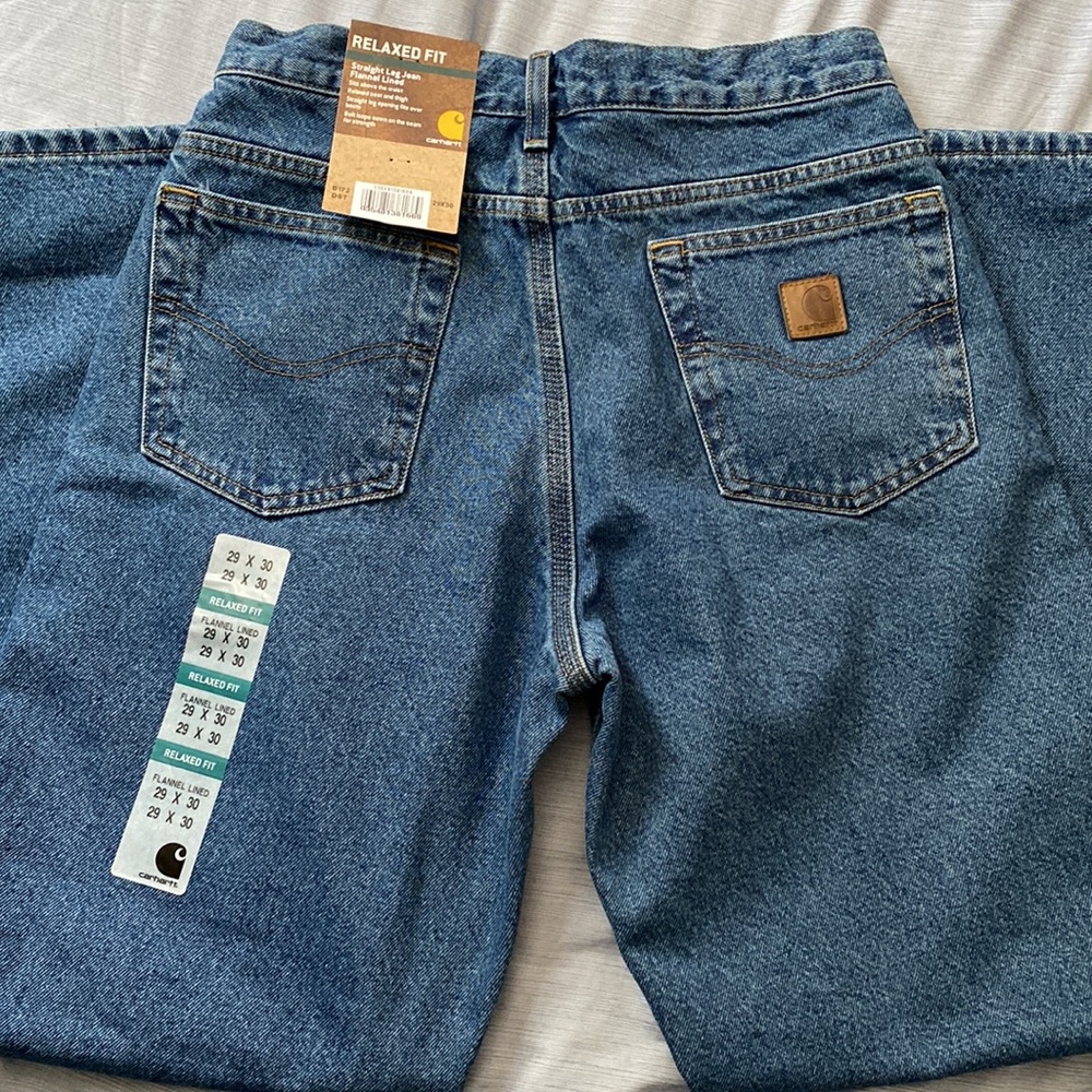 NWT Mens Carhartt Relaxed Fit Straight Leg Flannel Lined Jeans